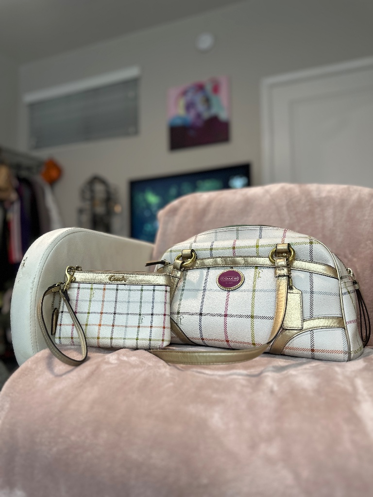 Coach Peyton Tattersall Plaid Satchell & Matching Wristlet